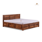 Solid Sheesham Wood King Size Storage Bed – Panel Design with Drawers | The Wooden Mart