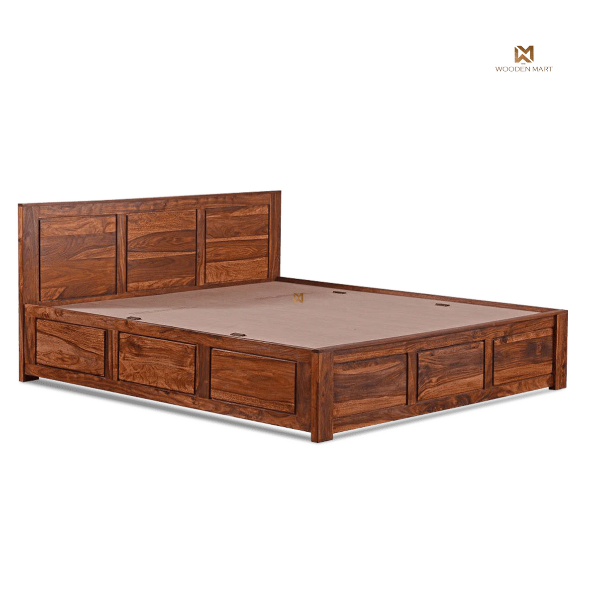 Solid Sheesham Wood King Size Storage Bed – Panel Design with Drawers | The Wooden Mart