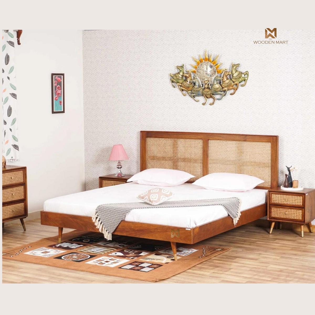 Cane & Sheesham Wood Designer Bed