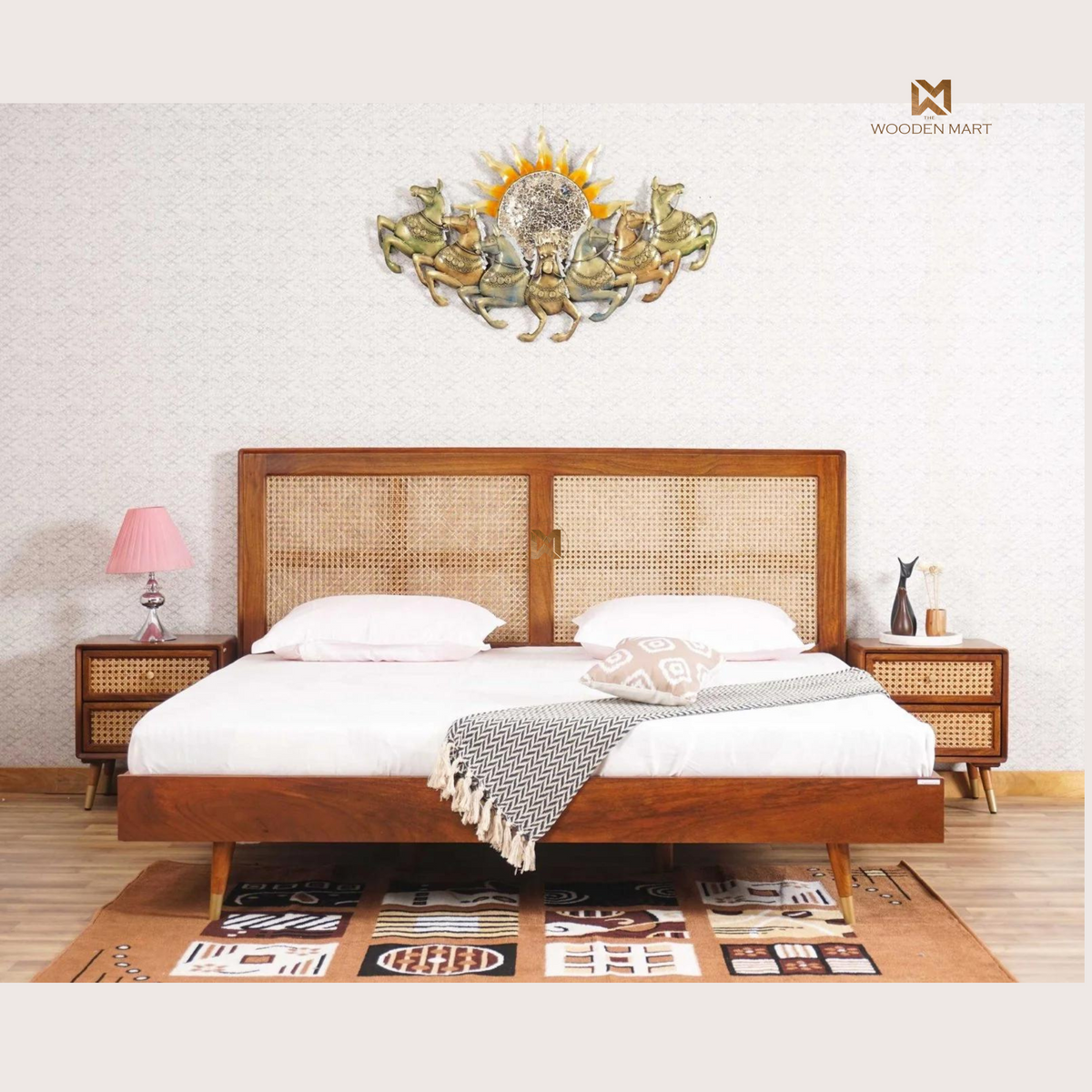 Cane & Sheesham Wood Designer Bed