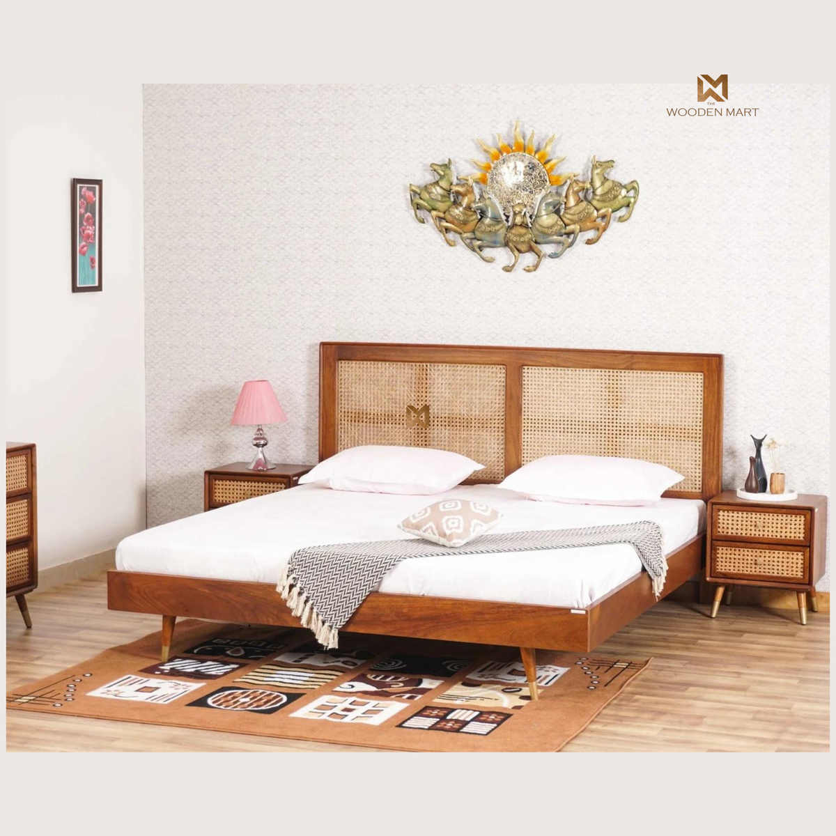 Cane & Sheesham Wood Designer Bed