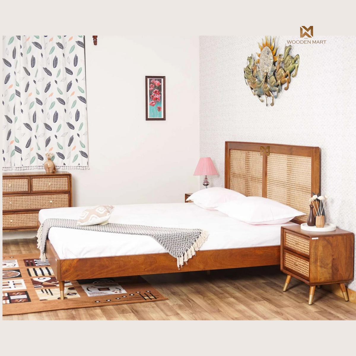 Cane & Sheesham Wood Designer Bed