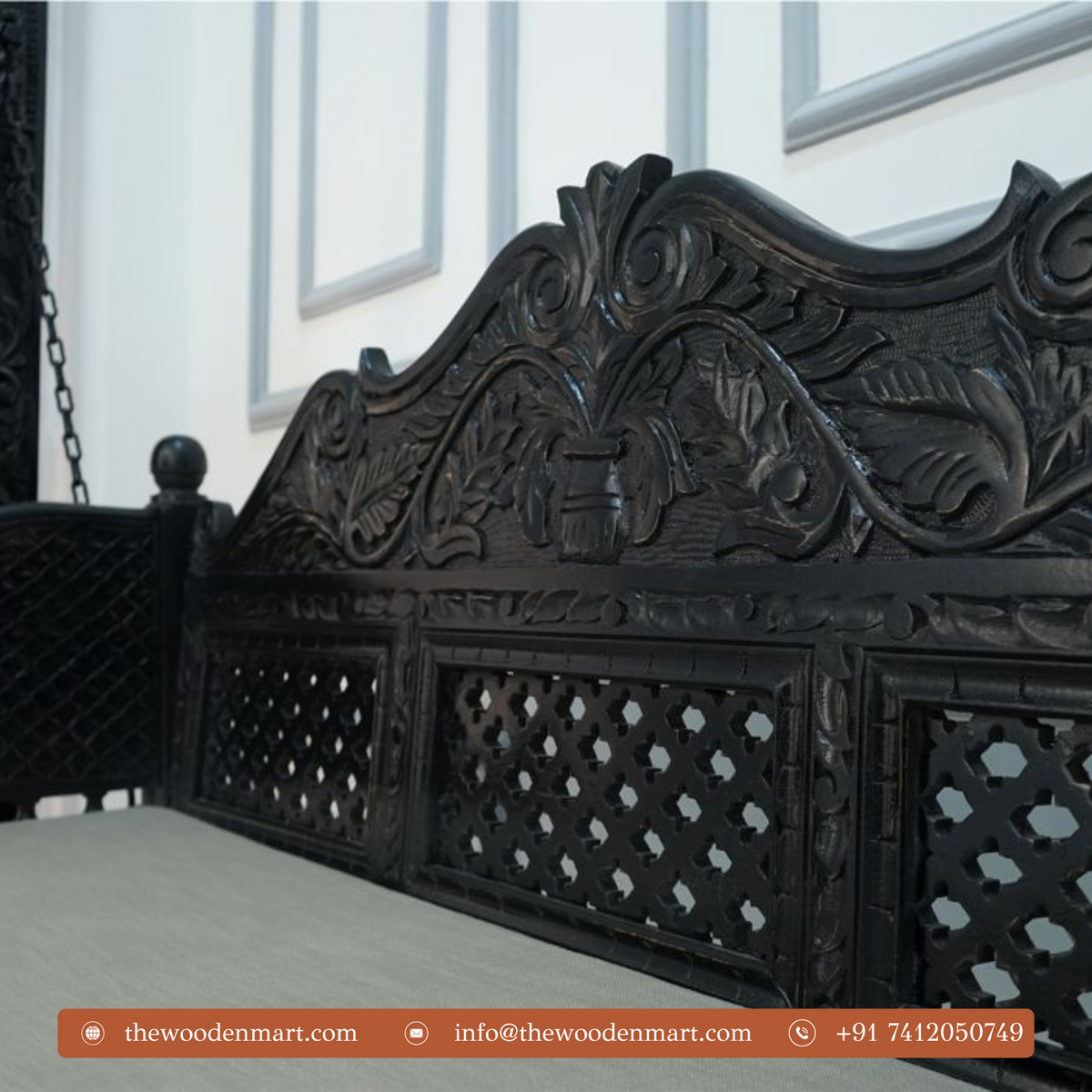 Classic Black Handcrafted Wooden Swing with Stand