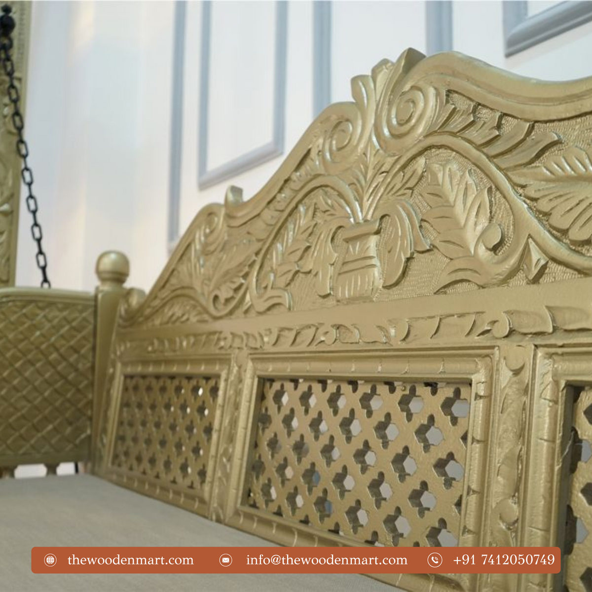 Classic Golden Handcrafted Wooden Swing with Stand