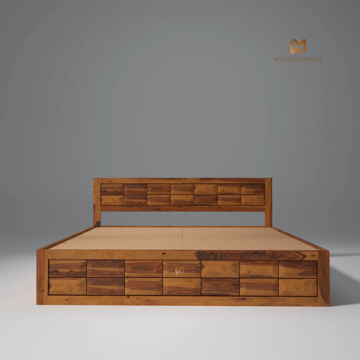 Cube Design Sheesham Wood King Size Bed