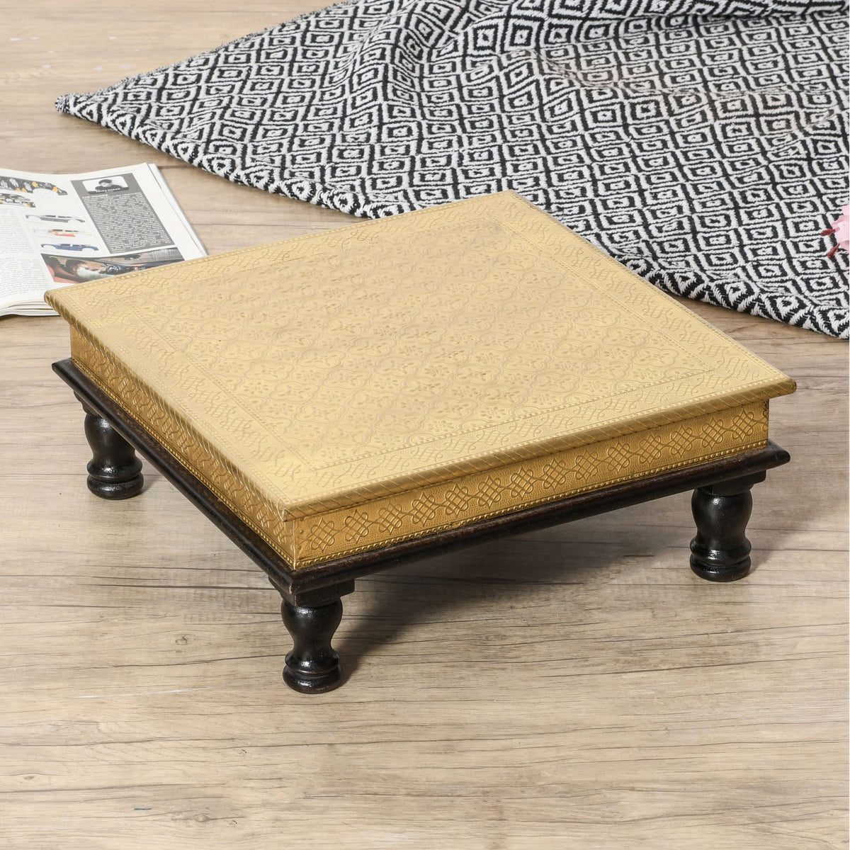 Decorative Wooden Chowki/Bajot For Pooja 15x15x6 Inch