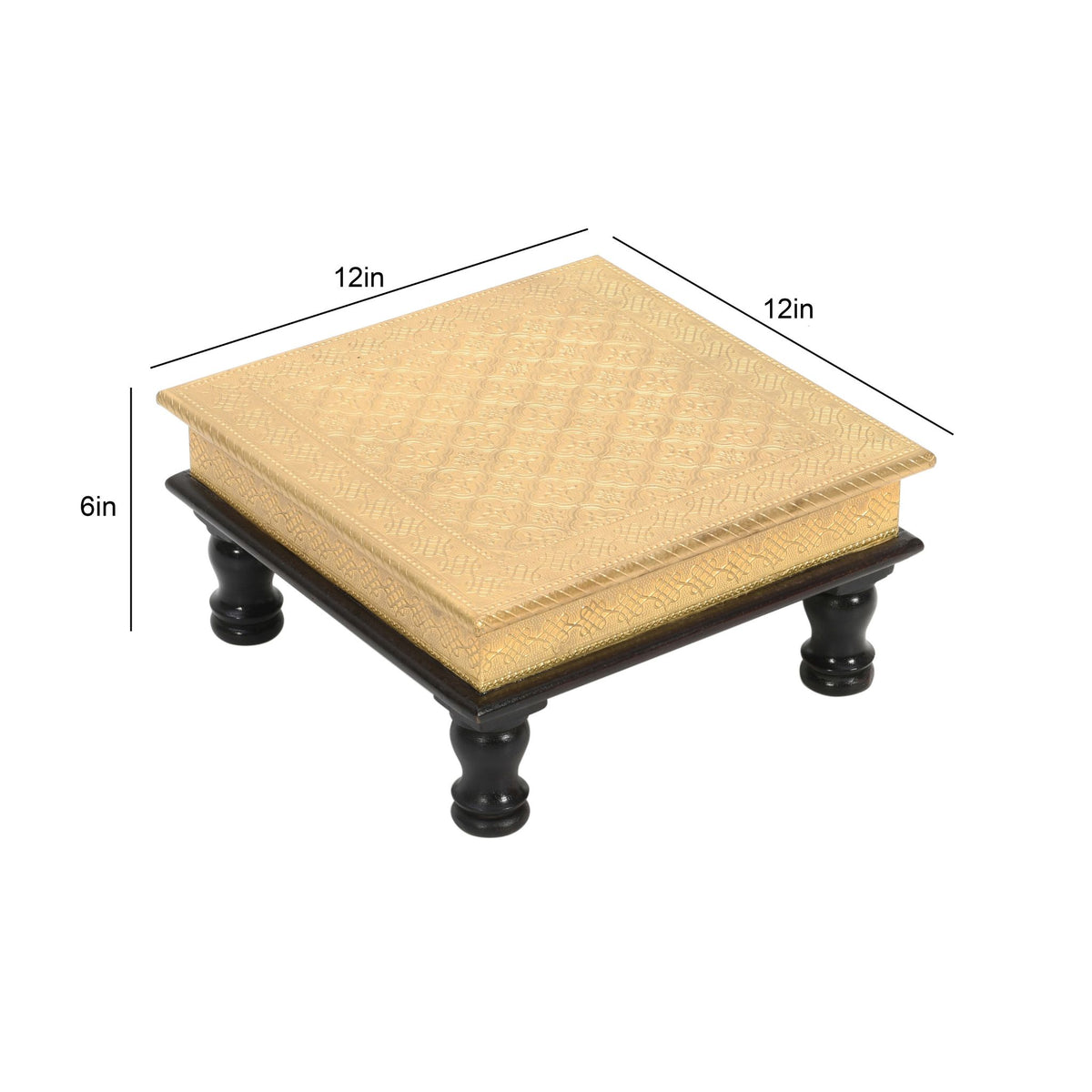 Decorative Wooden Chowki/Bajot For Pooja 12x12x6 Inch