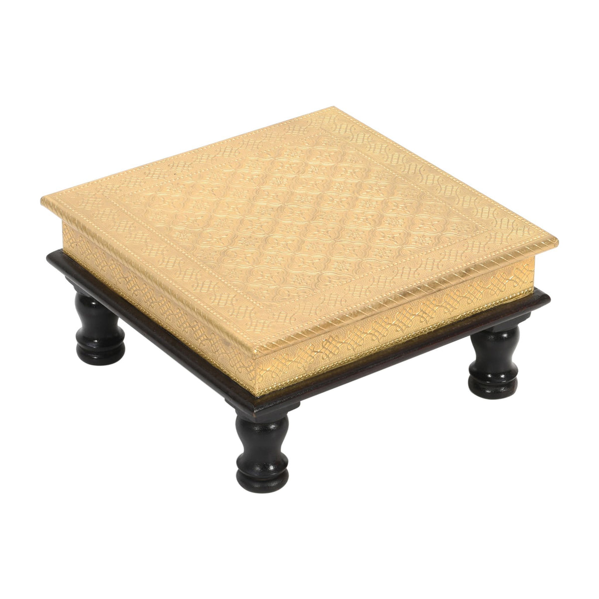 Decorative Wooden Chowki/Bajot For Pooja 12x12x6 Inch