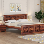 Hand Carved Elephant Design Sheesham Wood Bed