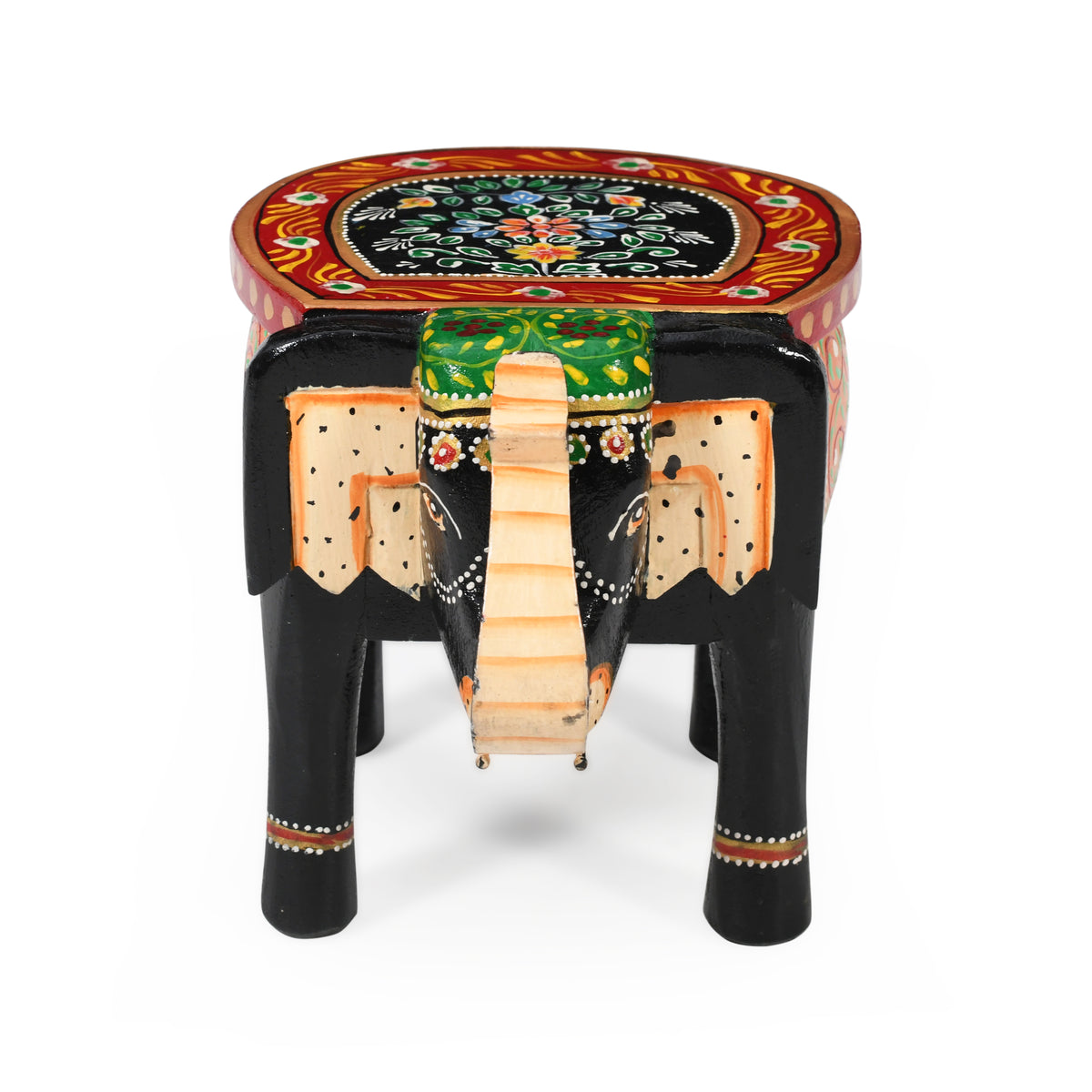 Handcrafted Wooden Elephant Stool Black Color