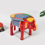 Handcrafted Wooden Elephant Stool Red
