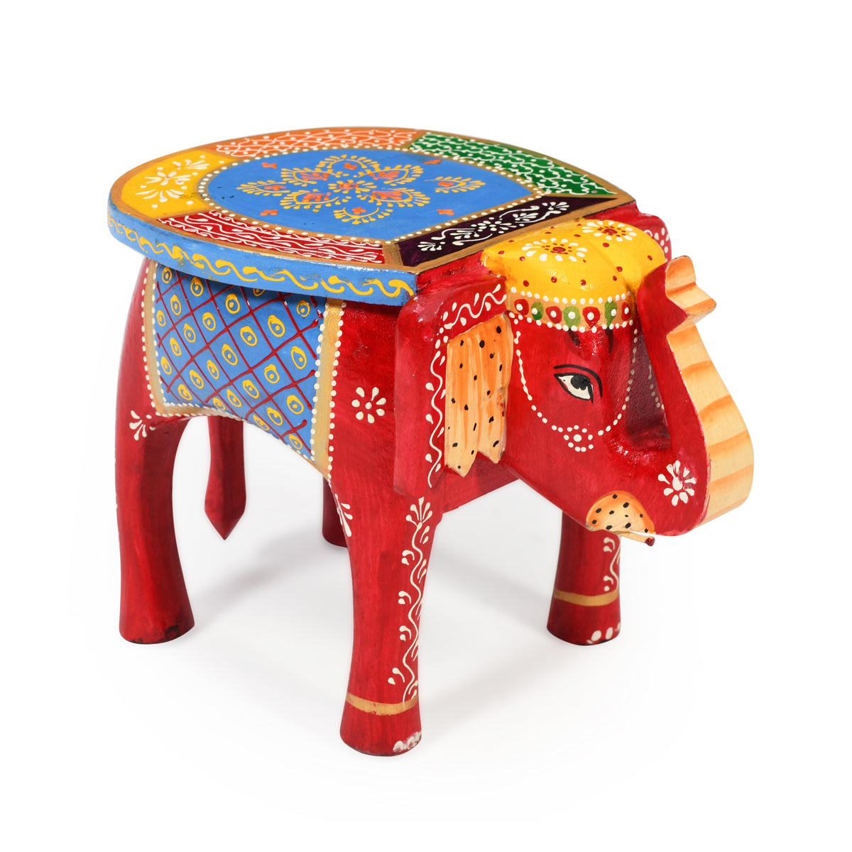 Handcrafted Wooden Elephant Stool Red