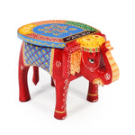Handcrafted Wooden Elephant Stool Red