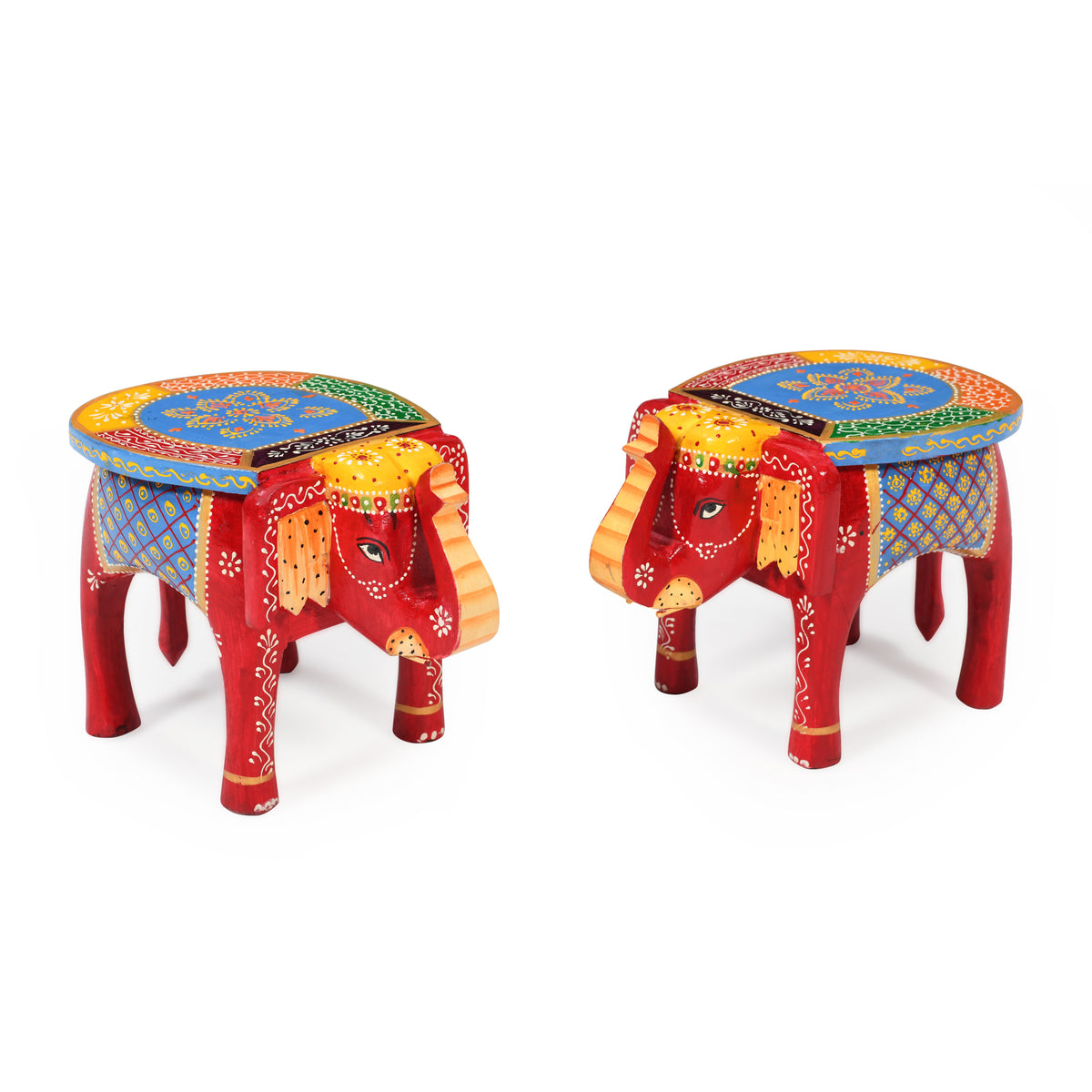 Handcrafted Wooden Elephant Stool Red