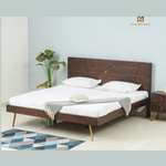 Modern Sheesham Wooden Bed with Geometric Headboard