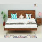 Modern Sheesham Wooden Bed with Geometric Headboard