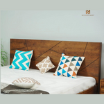 Modern Sheesham Wooden Bed with Geometric Headboard
