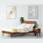Modern Sheesham Wooden Bed with Geometric Headboard