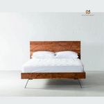Modern Sheesham Wooden Bed with Geometric Headboard