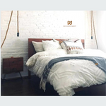 Modern Sheesham Wooden Bed with Geometric Headboard