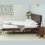 Modern Sheesham Wooden Bed with Geometric Headboard