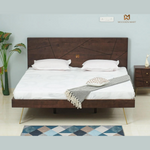 Modern Sheesham Wooden Bed with Geometric Headboard