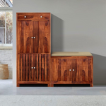 Premium Sheesham Wood Shoe Rack with Seat