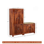 Premium Sheesham Wood Shoe Rack with Seat