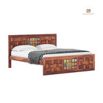 Sheesham Wood Bed with Colorful Tile Design