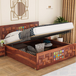 Sheesham Wood Bed with Colorful Tile Design