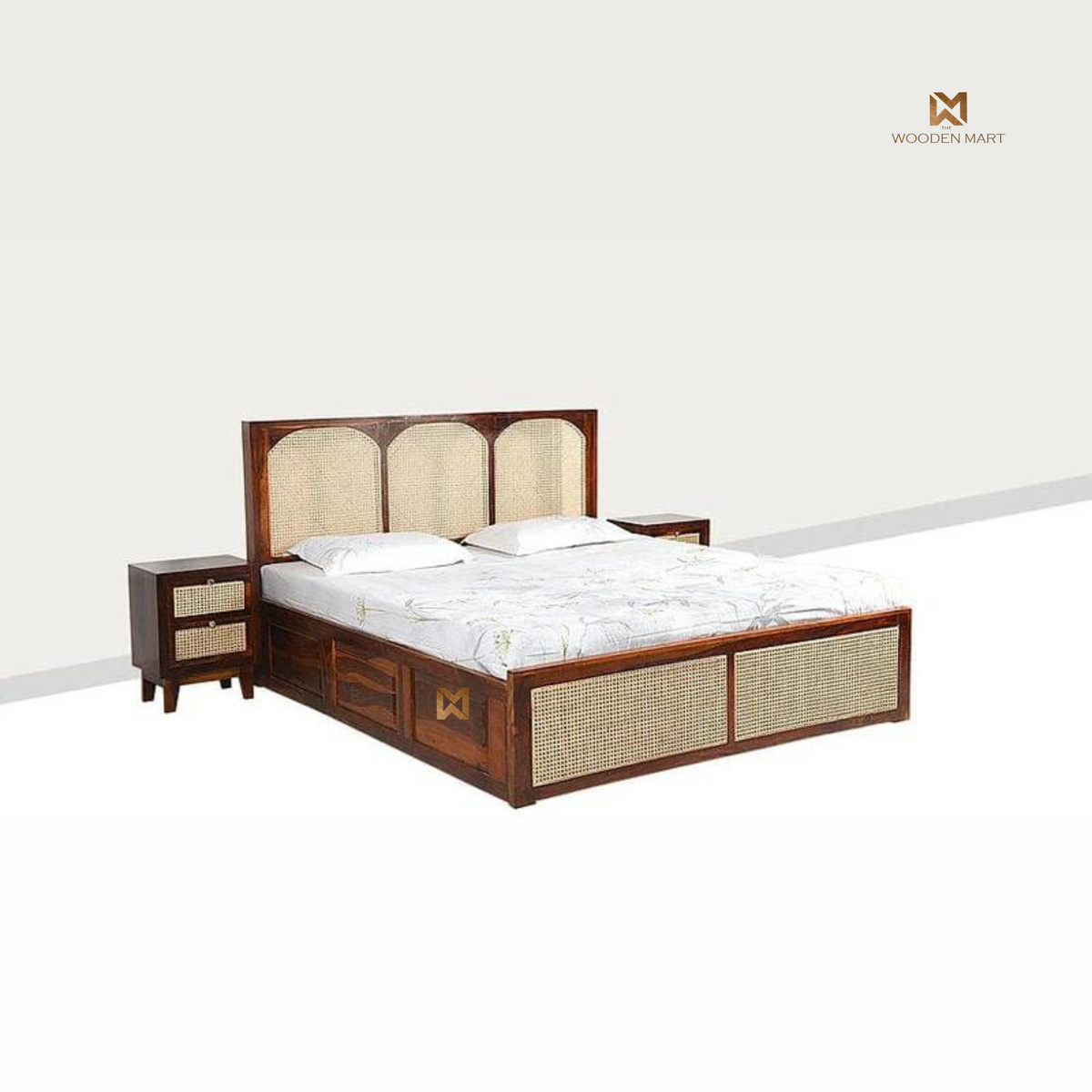 Sheesham Wood Cane & Arched Headboard King Size Bed