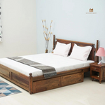 Traditional Solid Sheesham Wood Bed with Turned Posts