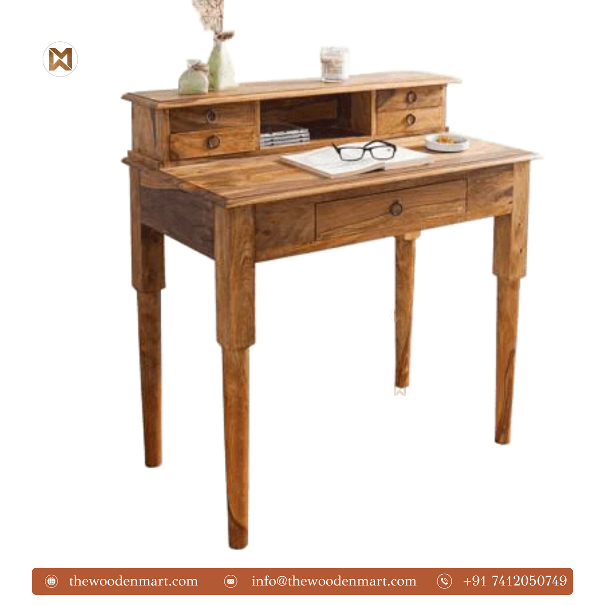 Vintage Solid Sheesham Wood Writing Desk