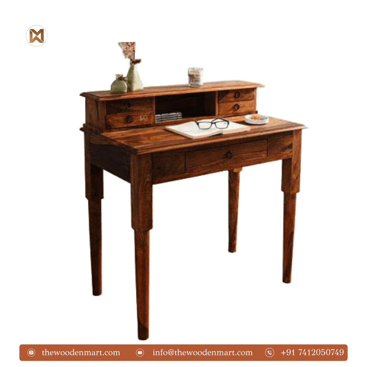 Vintage Solid Sheesham Wood Writing Desk