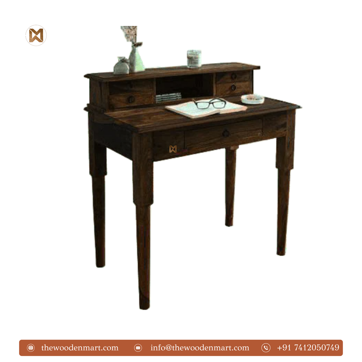 Vintage Solid Sheesham Wood Writing Desk