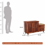 Wooden Shoe Rack with Carved Jali Doors & Seat