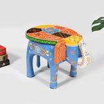 handpainted elephant stool blue 1