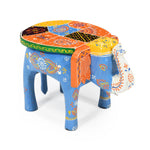 handpainted elephant stool blue