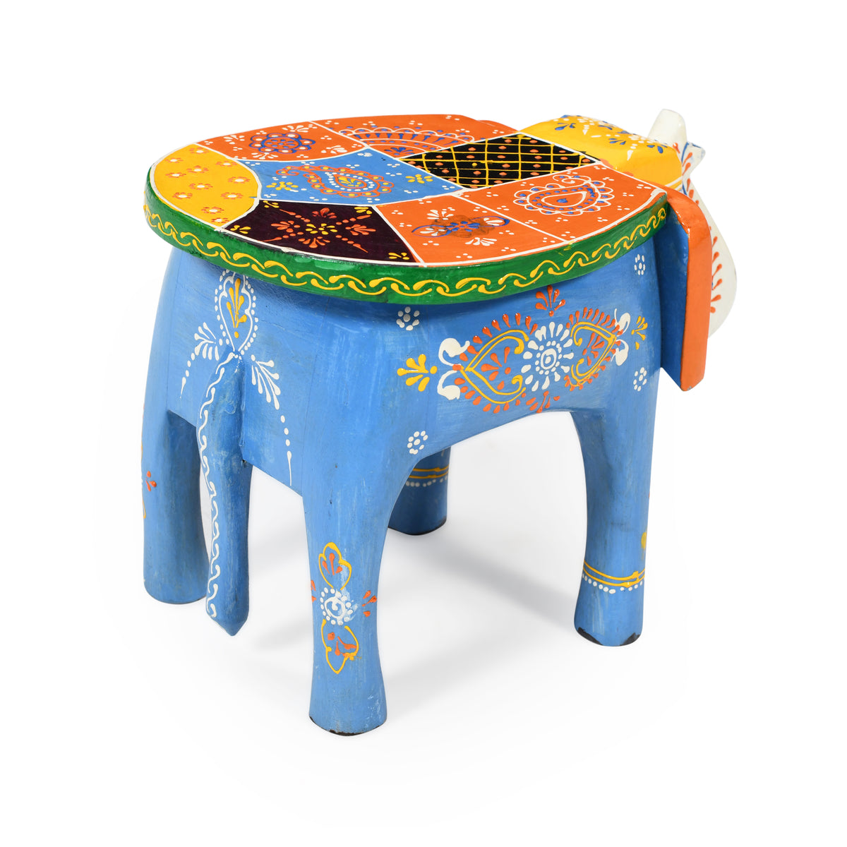 handpainted elephant stool blue