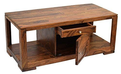 Wooden Coffee Table With Center Drawer – The Wooden Mart