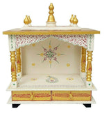 Wooden Temple/Home/Pooja Mandir/Mandap, White & Gold, 20x11x24 Inch