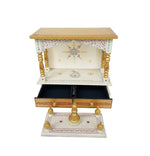 Wooden Temple/Home/Pooja Mandir/Mandap, White & Gold, 20x11x24 Inch