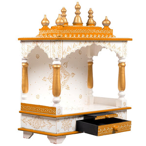 Wooden Home Temple/Mandir, White & Gold, 22x11x28 Inch