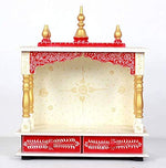 Wooden Temple/Pooja Ghar, White & Red, 20x11x24 Inch