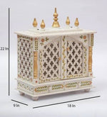 Wooden Mandir With Door, White, 18x9x21 Inch