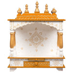 Wooden Home Temple/Mandir, White & Gold, 22x11x28 Inch