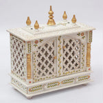 Wooden Mandir With Door, White, 18x9x21 Inch
