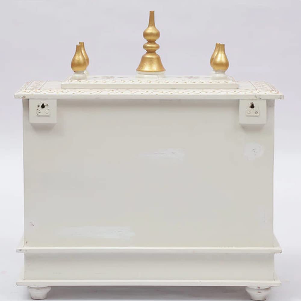 Wooden Mandir With Door, White, 18x9x21 Inch