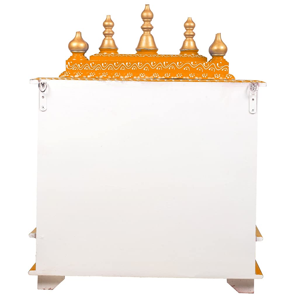 Wooden Home Temple/Mandir, White & Gold, 22x11x28 Inch