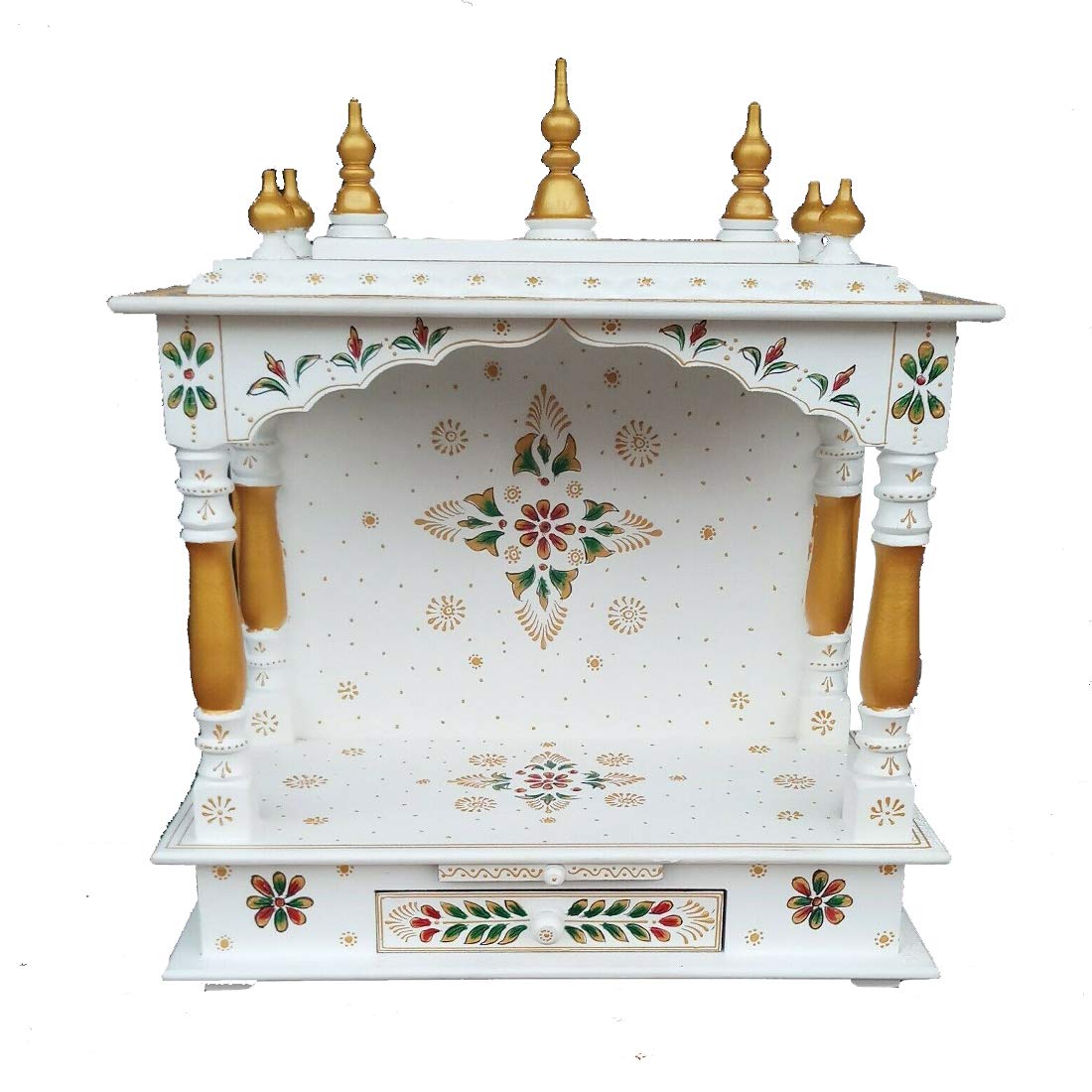 Handcrafted Wooden Temple/Mandir For Home, White, 22x11x28 Inch